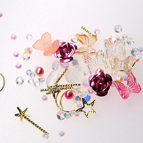 3D Nail Stud Butterfly Rose Nail Charms Aurora Colorful Nail Art Glitter With Rhinestone Halloween Artificial Pearl Nail Stickers For Women Girls Diy Craft Jewel Flower (Rose Gold) #TOP6