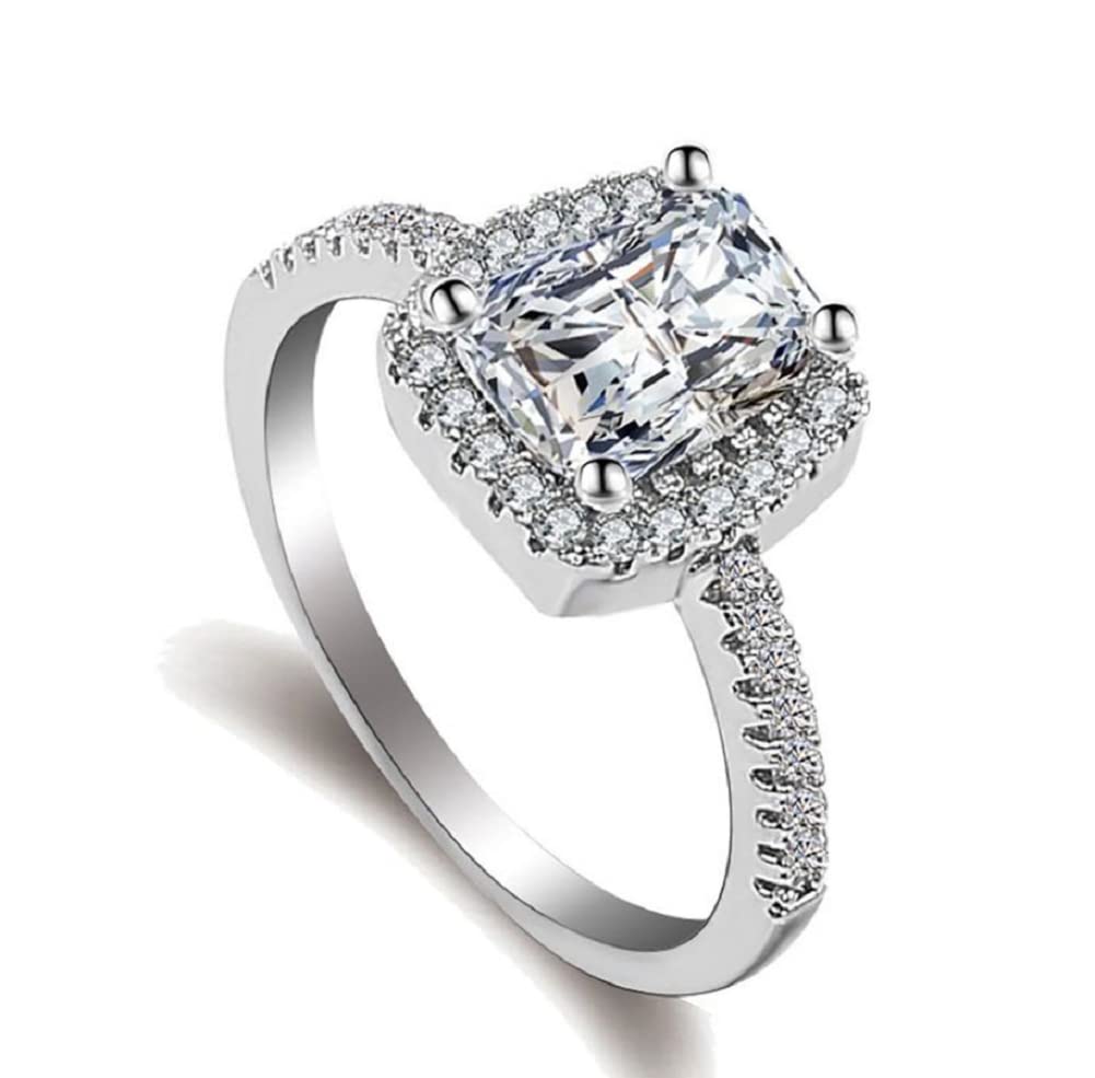 Fashion Ring Cushion Cut 4ct Zircon Diamonds Stone 925 Sterling Silver Hand Simulation Diamond Rings Zircon Ring Cubic Zirconia Promise Halo Engagement Wedding Band Ring for Women