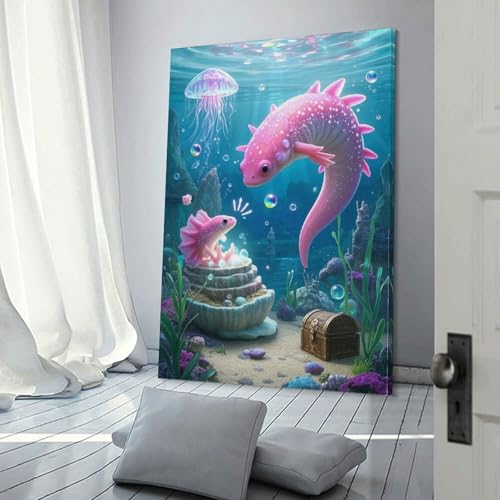 Poster Axolotl rose sur toile cadeau idéal pour déco de chambre