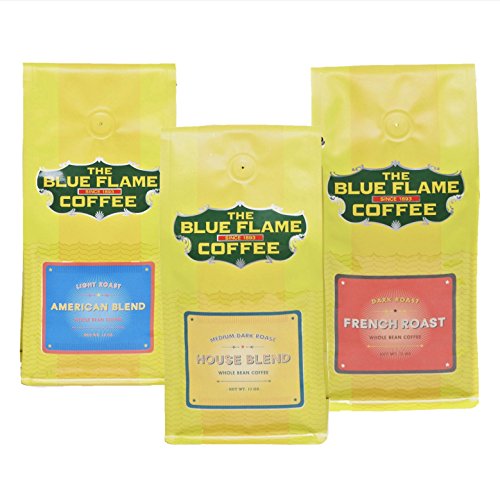 Blue Flame Coffee Holiday Gift Coffee Sampler - Whole Bean Coffee - Light Roast - Medium Dark Roast - Dark Roast - 12 Oz Ounce Bag - Variety Of 3 Bags #TOP4