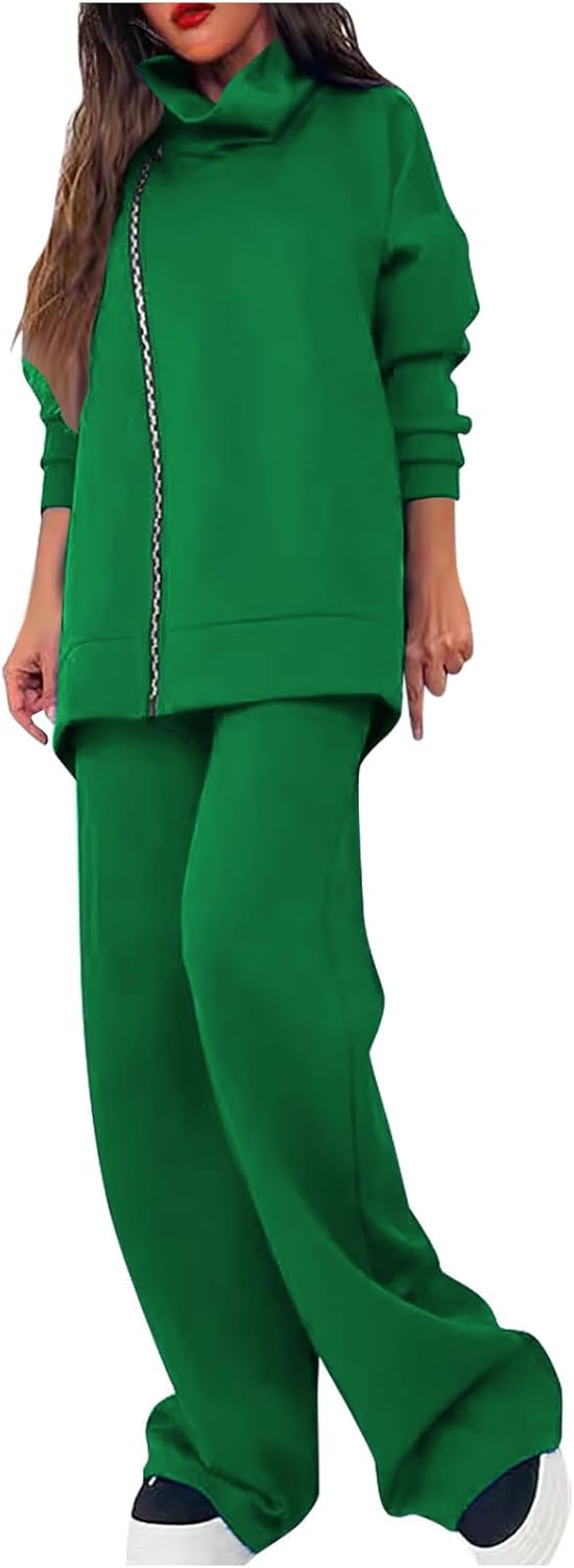 HGps8w 2 Piece Outfits for Women Fleece Lined Sweatsuits Oversized Pullover Turtleneck Sweatshirt Jogging Workout Sets