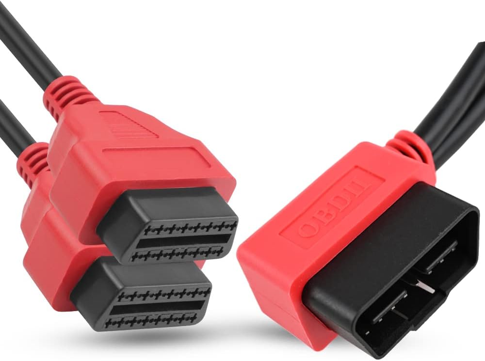 iKKEGOL 30cm/12 Right Angle OBD2 OBD II Y Splitter Cable 1x Male and 2X Female J1962 Port Cord Adapter-Red