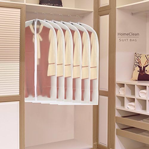 HomeClean Garment Bag Clear 60 x 100cm(24'' x 40'') Suit Bag Moth Proof Garment Bags White Breathable Full Zipper Dust Cover for Suit Dance Clothes Closet Pack of 6