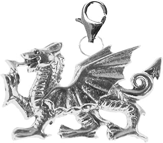 pp-g51 Welsh Dragon fine lead free English Pewter charm fitted to a 925 stamped sterling Silver lobster clasp and hoop