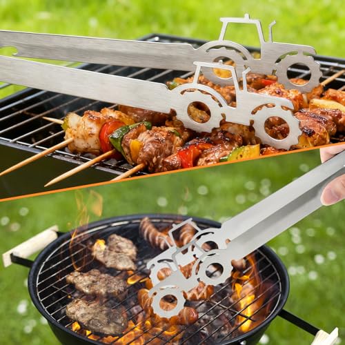 HENGBIRD Grillzange Edelstahl 30 Cm,Lange Grillzange für Bbq, Küchenzange Als Grill Zubehör und Grillbesteck, Fleischzange für Weber grillbesteck, Kochzange Edelstahl für Küche mit Trecker Motiv