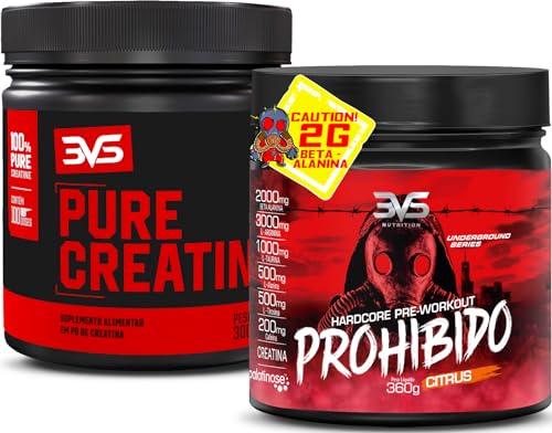 3VS Nutrition Combo Creatina Pura 300gr + Pré treino Prohibido 360g Sabor Citrus