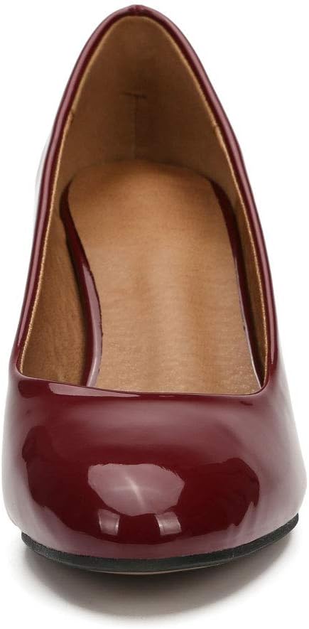 Women's Classic Round Toe Pumps, Mid Kitten Heel, Office Dress Shoes