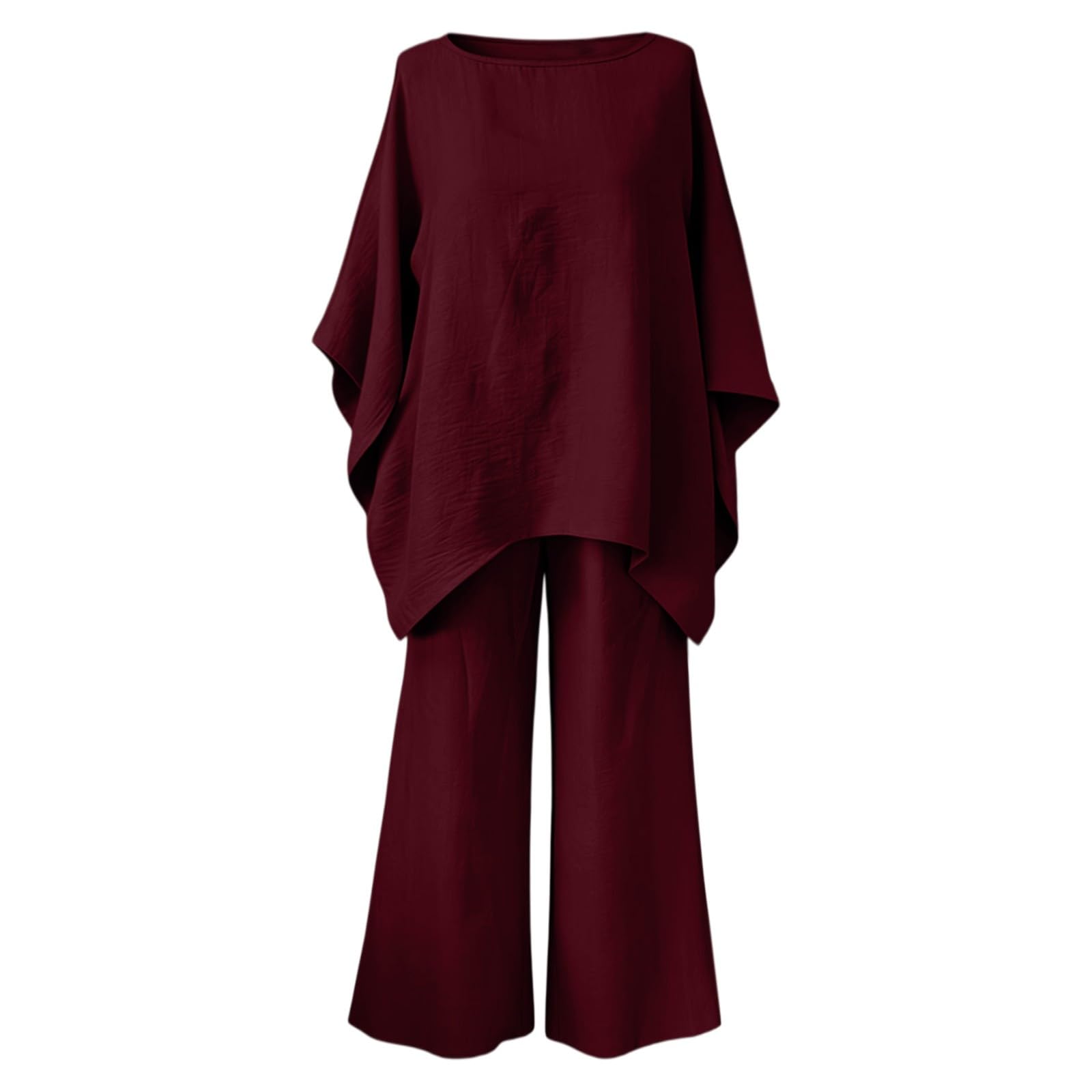 Ensemble Lin Femme 2 Pieces Chic Décontracté Léger Manches Longue Chemise Col V Et Pantalon Fluide Imprimé Bohème Ample Lâche Tenue Grande Taille Décontractée Elegant Bohème Été Loungewear De Maison
