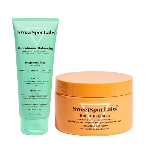 Miniatura 1 de SweetSpot Labs Buff  Brighten  50 almohadillas exfoliantes e iluminadoras y SweetSpot Labs - Gel de baño para equilibrio de microbiomas limpio