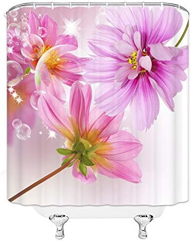 AMHNF Flower Shower Curtain Fresh Pink Floral Bubble Dreamy Vivid 3D Printed Home Bathroom Decor Quick Dry Fabric with 12 Hooks，70x70 Inch，Blush Purple