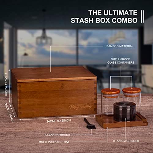 Large Bamboo Box Tray Set Decorative Box for Home Odour Proof Storage -Reversible Tray , Roll Kit and All Accessories .