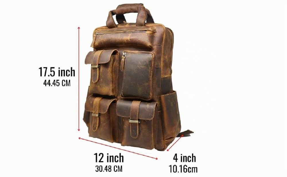 Jaald 45 Cm Zaino Bagaglio Borsa Zainetto Carry on a Palestra Mano in Vera Pelle da Uomo Donna Leather Laptop Backpack da Viaggio Scuola Universita Professionale Casual Vintage Elegante Regalo