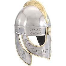 Beowulf Antique Replica Helmet for LARP, Cosplay, Reenactment, Theatre and Halloween, 18 Calibre Steel, Silver and Brass, 23 x 21 x 33 cm, Display Piece