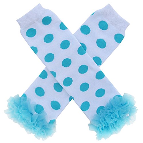So Sydney Baby Toddler Girl Polka Dot Tutu Chiffon Ruffle Leg Warmers  (Turquoise Blue on White)