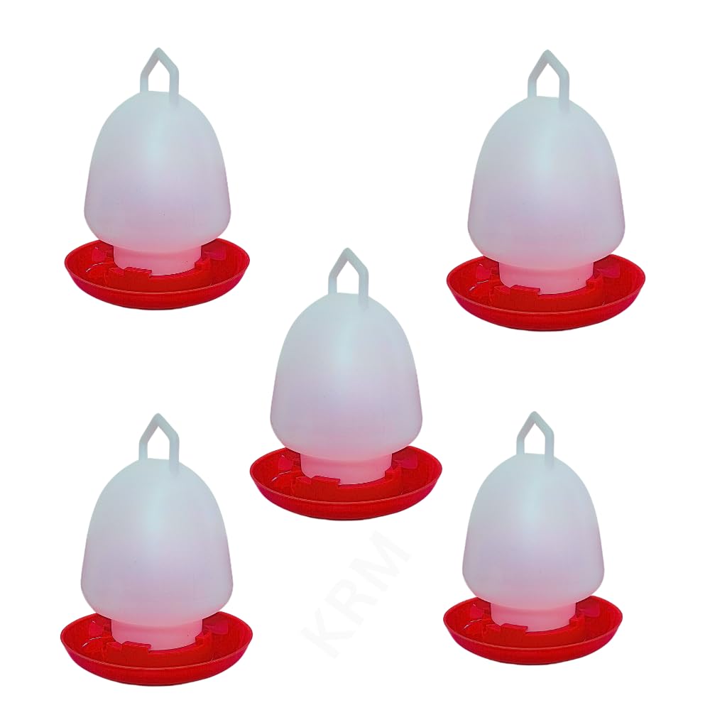 KRM Plastic Semi Automatic Feeder and Drinker, Water System & Feeding System for All Birds (Qty - Drinker 1.5 LTR 5 Pieces), White (B0D1N8VX2H) Amazon Price History, Amazon Price Tracker