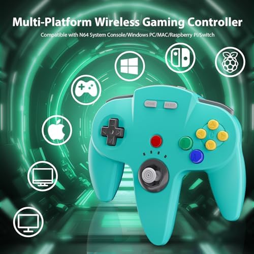 KIWITATA Wireless N64 Controller for Switch Online Games, 2.4GHZ N64 Wireless Remote Joystick Controller Compatible with N64 Console, Switch 1/2,Windows PC & MAC Turquoise - 1