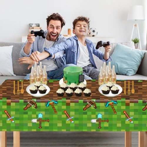 ParPix Pixel Tischdecke Geburtstag,130x220cm Pixelmotiv Geburtstag Tischdecken,Videospiel Pixel Tischdecke Kindergeburtstag,Game Pixel Thema Geburtstagstischdecke,Tischläufer Geburtstags Junge Mädchen