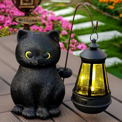 Solar Cat Statue Garden Decor - Light Up Outdoor Figurine With Bird, Perfect Gift For Cat Lovers