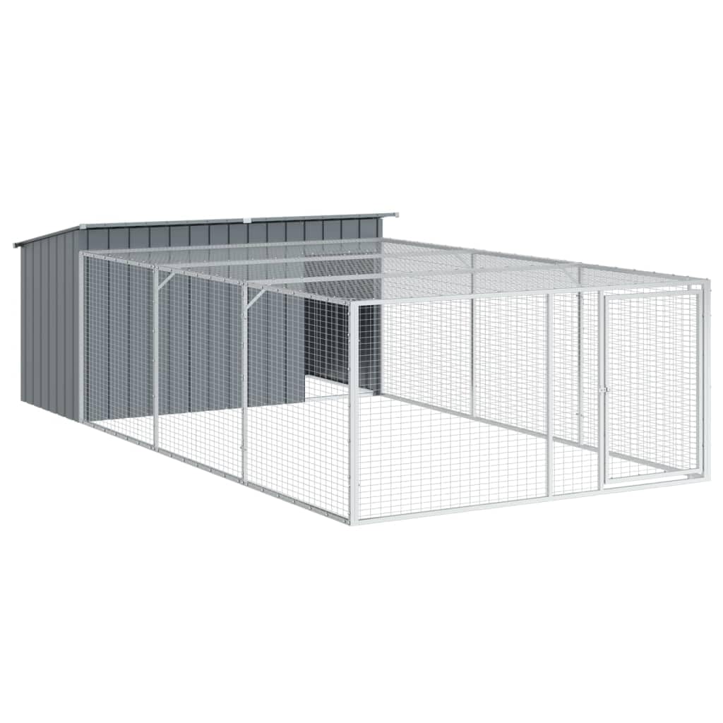 vidaXL Caseta Perros con Corral Acero galvanizado Gris 197x396x110 cm