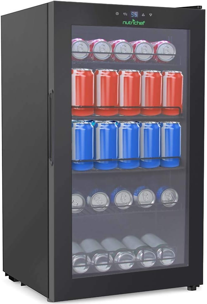 18.69 Gallon Freestanding/Kitchen Countertop Black Electric Beverage Center Cooler Soda Beer Refrigerator w/Built-in Fan, Clear Glass Door 132-Can Canned Beverage Mini Fridge