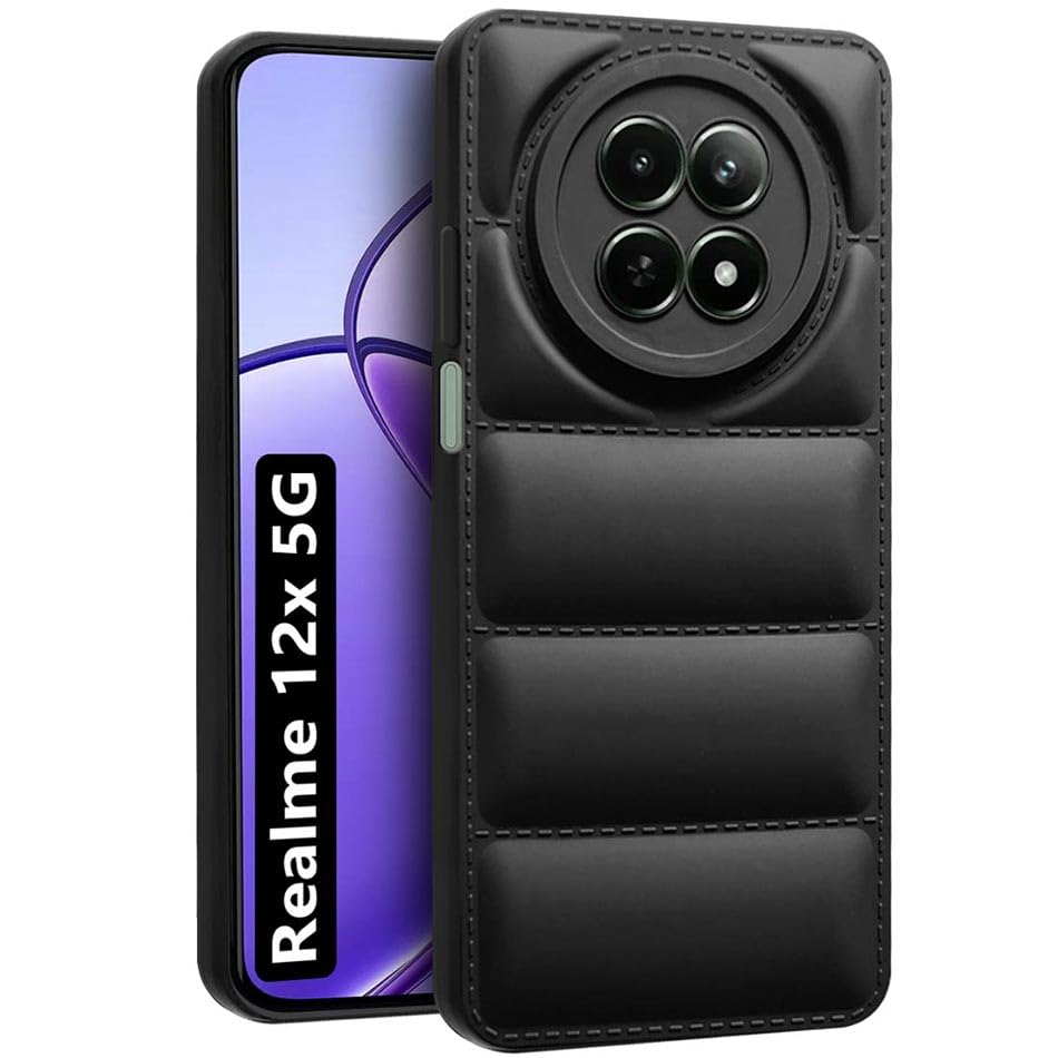 Fashionury Back Cover for Realme 12X 5G | Compatible for Back Cover | Matte Soft Case | Liquid Silicon Puff Case for Realme 12X 5G with Camera Protection | (Black) (B0D1N7YJLY) Amazon Price History, Amazon Price Tracker