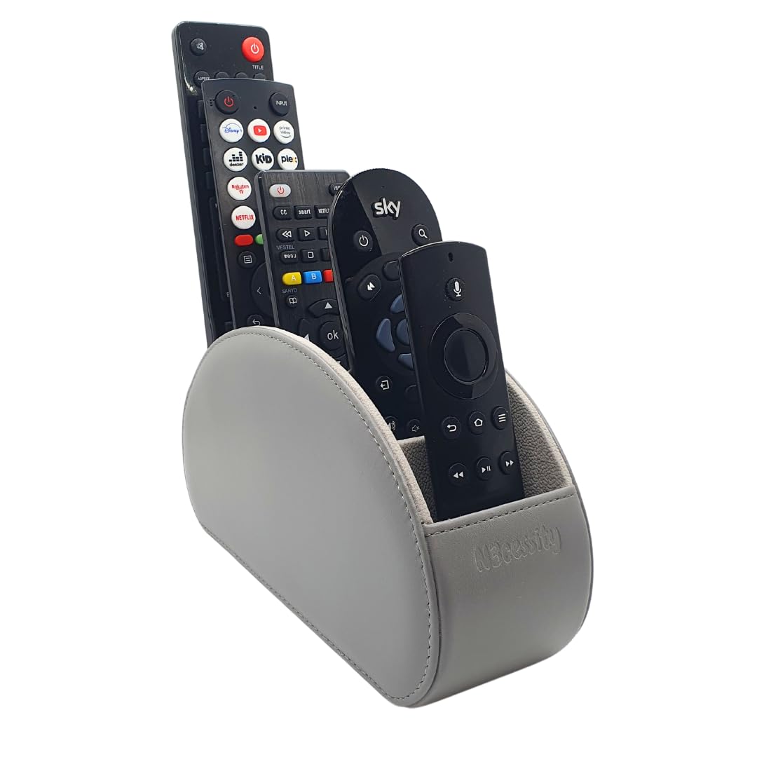 N3cessity Remote Control Holder/Desktop Organiser - Storage Caddy with 5 Compartments Fits Office Supplies, Makeup Brushes. (Grey)