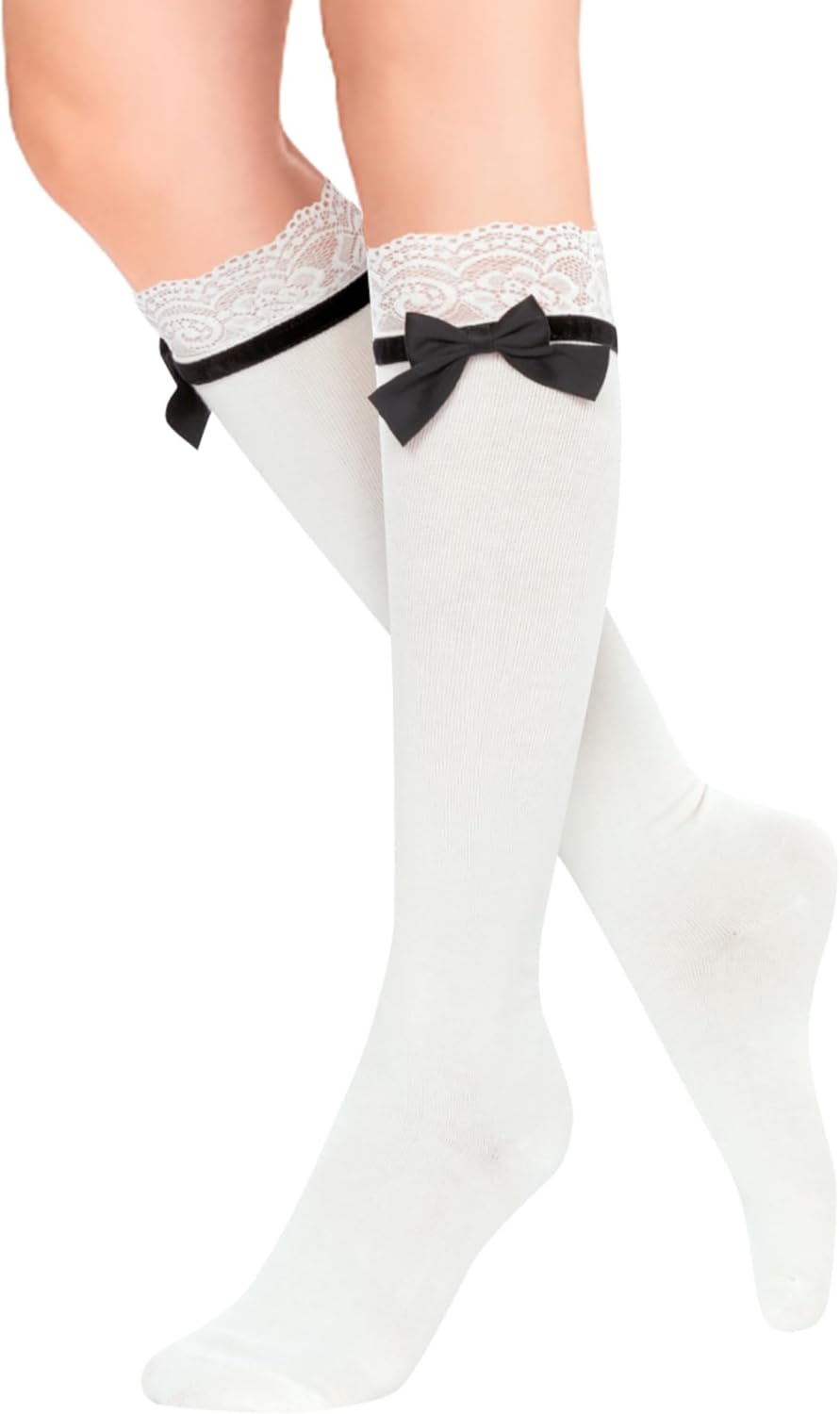 Violet Mist Bow Lace Ruffle Knee High Socks for Women Girls Bow Tie Cotton Cute Lovely Dress Lolita Novelty High Tube Socks - Image 2