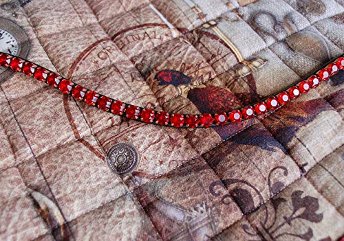 GlücksHucke Stirnband Pferd rot 'Siam' mit großen, per Hand aufgenähten Steinen, geschwungen, schmal (WB, Lederfarbe Dunkelbraun) Cover