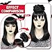 YUPEWG Lydia Deetz Wigs for Women Cosplay Black Wig With Bun Medium Length Straight Beetle Wig With Bangs with Wig Caps Cute Soft Wigs for Party Halloween