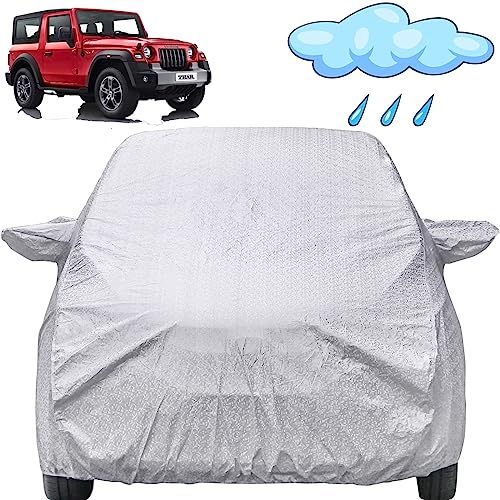 Image of Autofact Waterproof Car Body Cover Compatible with Mahindra Thar with Mirror Pockets (Shinning Silver).