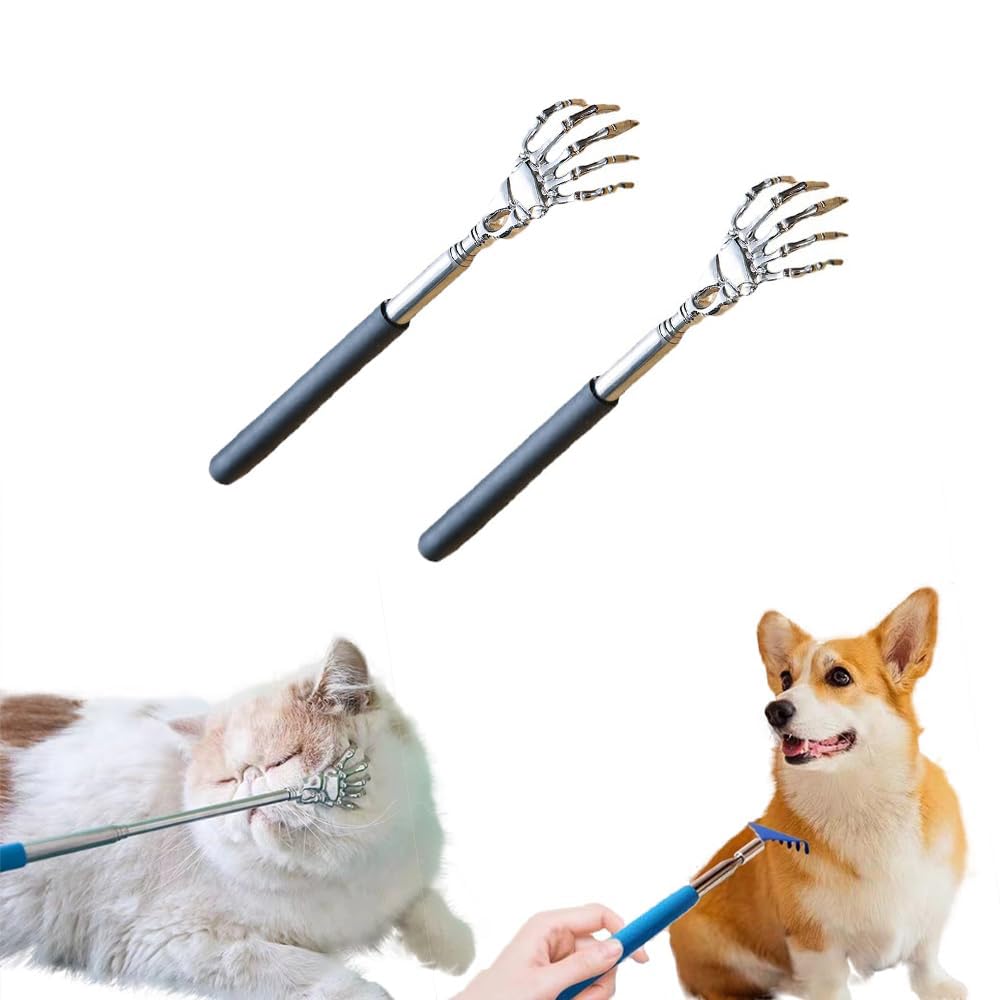 FORZENA 2PC Cat Comb Telescopic Teaser Wand Retractable Scratch Comb Tickle Handy Interactive Play Toy for Small Animal Rabbit Ferret Guinea Pig Dog (Claw)