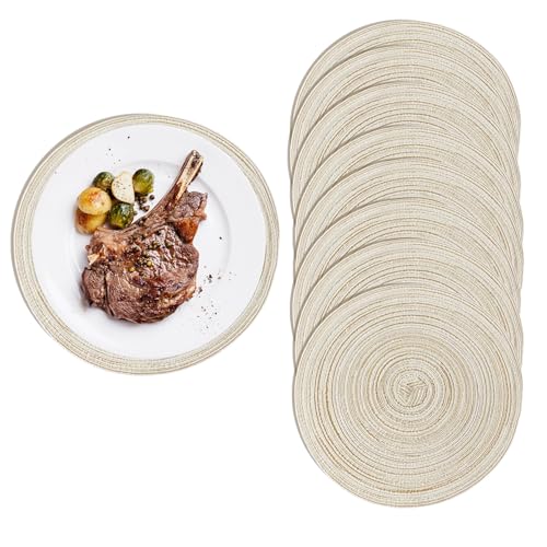 Set di 8 Tovagliette Rotonde Beige Lavabili 38 cm, Sottopiatti