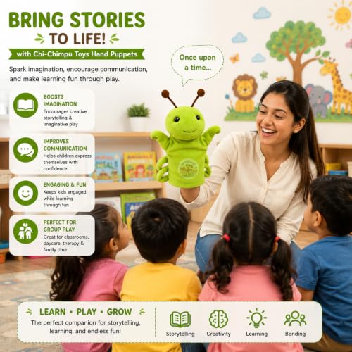 Image of Grasshopper Hand Puppet for Kids | Soft Plush Animal Puppet | Storytelling, Role Play, Preschool Learning Toy | Interactive Educational Puppet for Boys & Girls