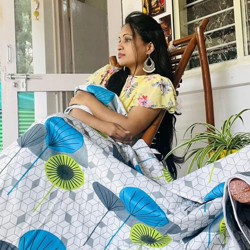 Image of Divine Casa 100% Cotton Reversible Lightweight Printed Single Bed AC Dohar Blanket | White & Blue, Size 140 x 210 cm