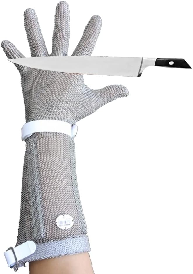 CXKJP Steel Cut Resistant Gloves - Long Arm/PVC Wrist Strap, Garment Cutting Wood Carving Glass Cutting Safety Work Gloves (Color : Arm 22cm, Size : M/1 PCS)