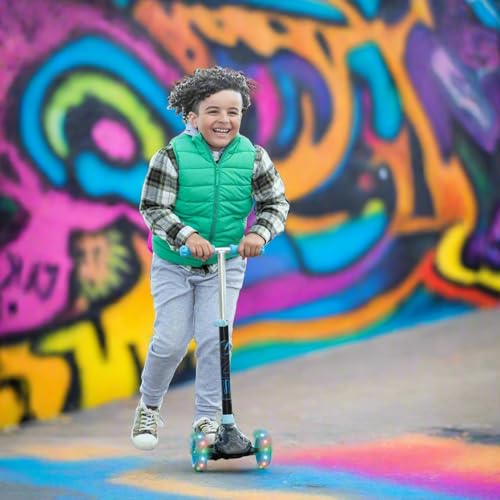 EVO Eclipse Leuchtender Tretroller mit 3 Rädern für Kinder im Alter von 3-12 Jahren | Verstellbarer Lenker Push Ride-On mit LED-Rädern | Faltbarer Roller für Jungen & Mädchen - Blau