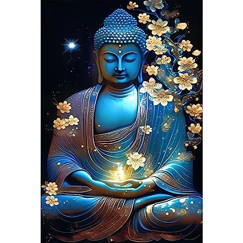 NAIMOER Buddha Diamond Painting Kits for Adults 5D Statue Diamond Painting Kits for Adults Kids DIY Full Drill Flowers Diamond Art Embroidery Diamond Dots for Home Decor 30x40cm