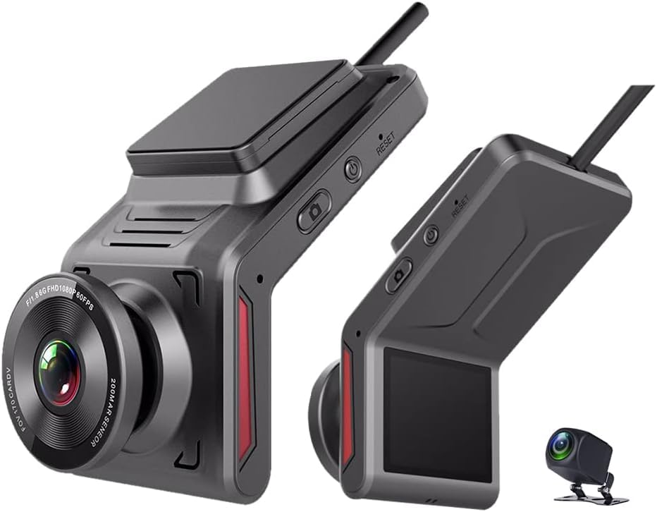 Caméra de voiture wifi, 2 pouces 1080P Double Caméra, Mini Dash Cam avec Surveillance à distance, Enregistrement en boucle, G-Sensor et Suivi GPS