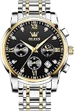 OLEVS Silver Watch for Men Big Face Two Tone Luxury Gold and Black Analog Quartz Men's Wrist Watches Classic Waterproof Stainless Steel Dress Chronograph Classic Mens Dress Watch Relojes para Hombres