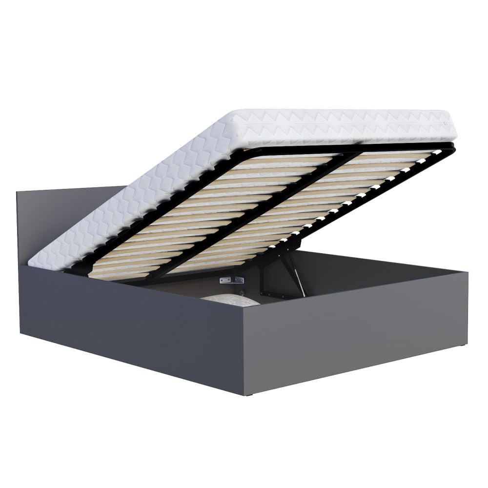 Lit Panama 120x200 + coffre - Sommier inclus Gris