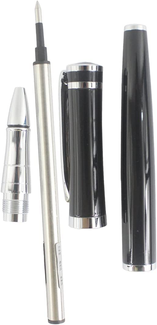 Stifte, Gelschreiber, Kugelschreiber, Metall-Tintenroller, silberner Clip, Stahl (Farbe: Schwarz)