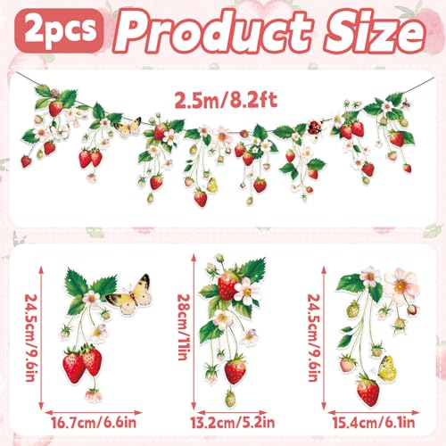 Image of Strawberry Garland Banner Berry First Birthday Decor Strawberry Wildflower for Spring Enchanted Garden Party Strawberry Theme Birthday Decoration for Girl Sweet Baby Shower Spring Garden Tea Party(8.2ft)