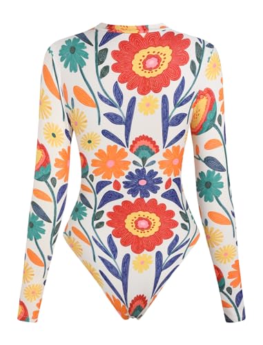 Image of ZAFUL Women's Long Sleeve Rash Guard Swimsuit One Piece Zipper Surfing Bathing Suit
