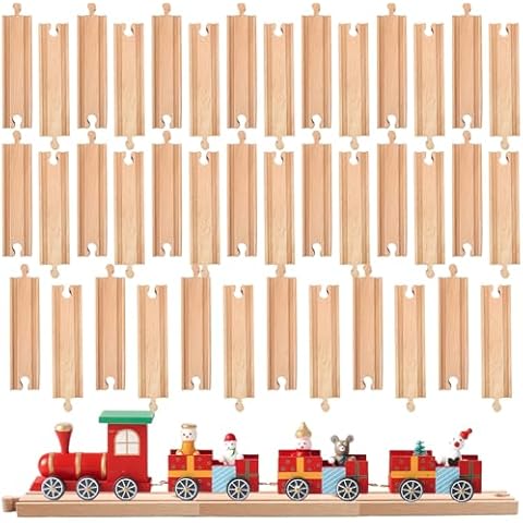 40 Pack Straight Train Track Wood Railway Train Track Bulk Wooden Train Track Expansion Compatible with Most Train Tracks Cover