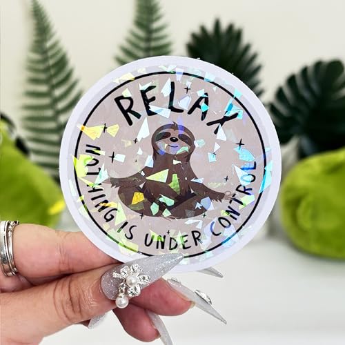 Image of 3 Pcs Relax Nothing is Under Control Sticker Chilling Sloth Yoga Stickers, Funny Sarcastic Adults Decal Inspirational Quote - Vinyl Sticker 3 Inches for Water Bottles Laptop Phone (Hologram, 3 inch)