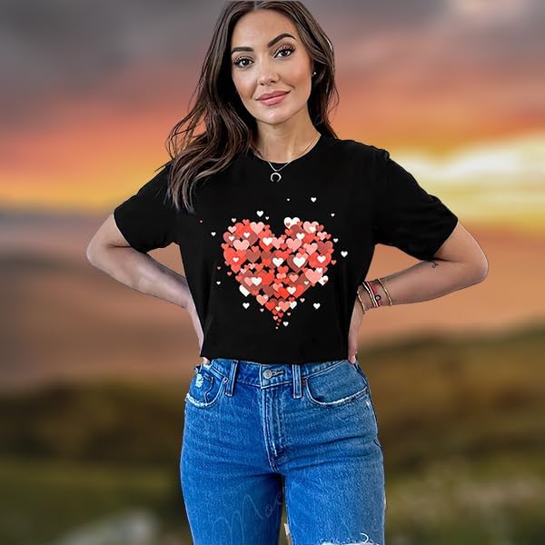 Women's Valentine Shirts Love Heart Suger Graphic Tees Cute Short Sleeve Couple Tops - Image 5