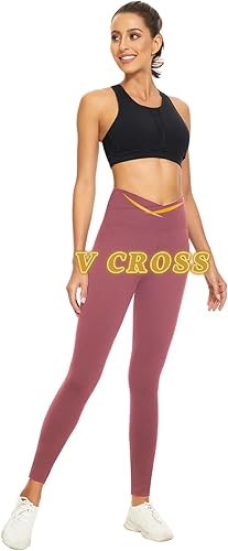 Miniatura 7 de V Cross Waist Leggings for Women-Tummy Control Soft Workout Running High Waisted Non See Through Black Yoga Pants