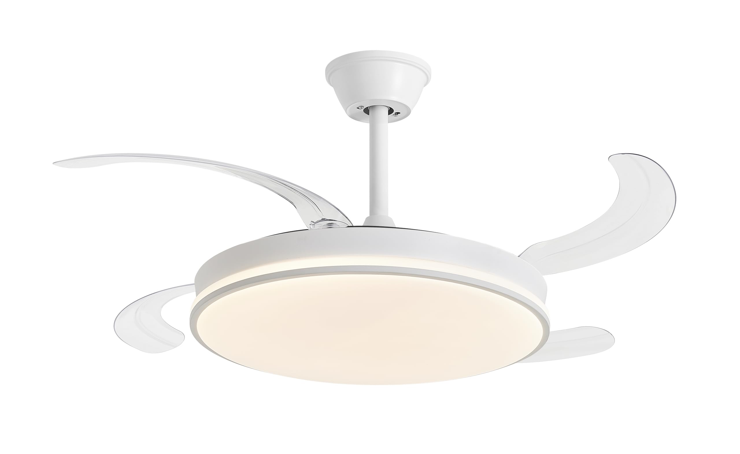 DUPI Ventilador de techo retráctil COSMOS BLANCO con LED regulable 3 tonos, Motor DC silencioso, 6 velocidades, aspas ocultas, modo verano/invierno, temporizador y mando a distancia