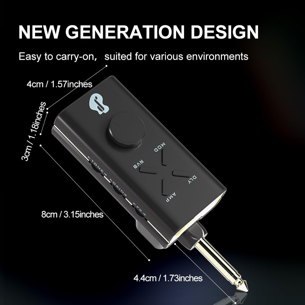 Amplificatore per cuffie per chitarra, mini amplificatore per cuffie per chitarra, ricaricabile tramite USB, portatile, amplificatore tascabile per chitarra, con moduli da 6 A e 18 effetti per