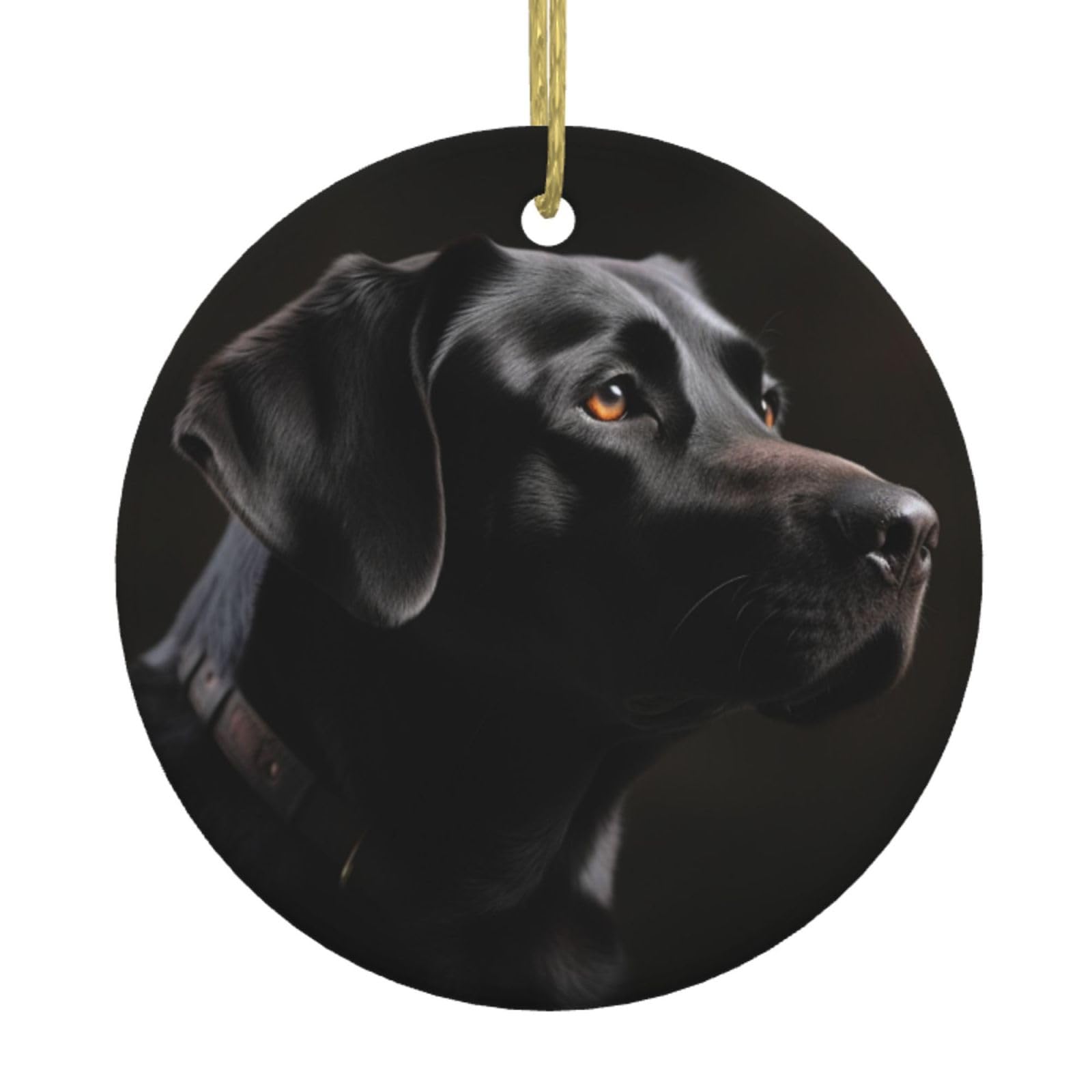 Black Labrador Christmas Ornament Round Ceramic Hanging Ornaments for Christmas Tree Holidays Ornaments with Gold Rope Hanging Porcelain Pendants for Party Xmas Decoration